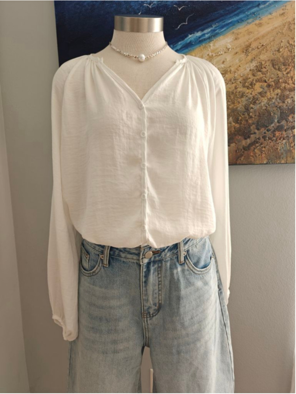 Women's White Long Sleeve Blouse